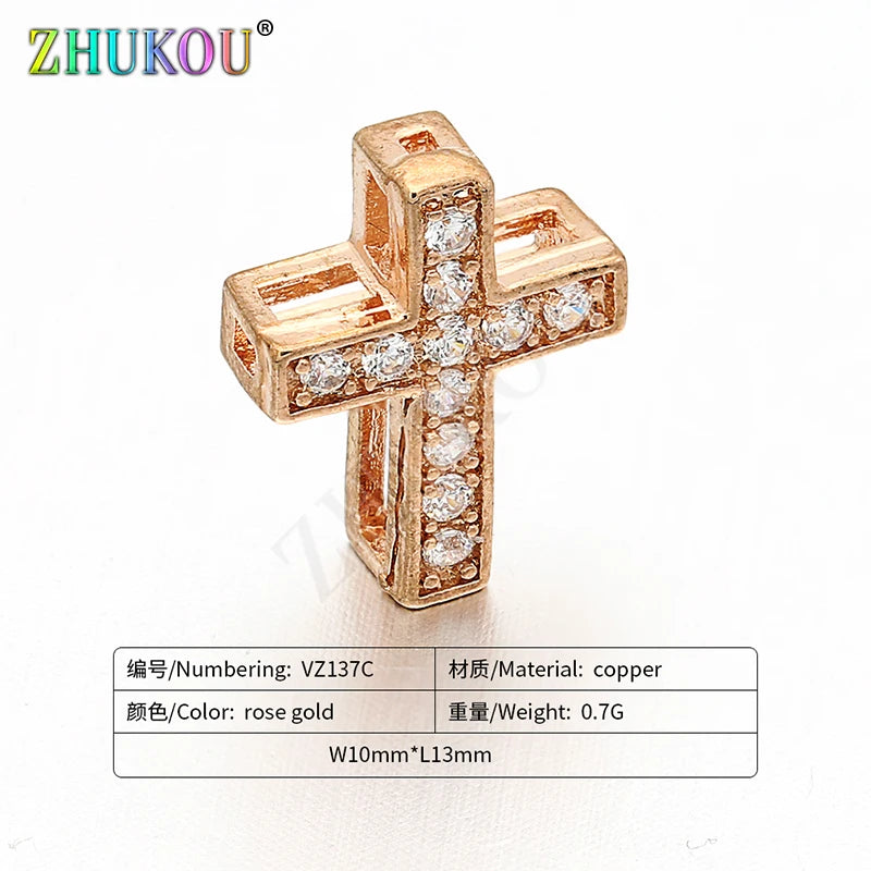 10*13mm Handmade Brass Cubic Zirconia Cross Beads Charms DIY Jewelry Bracelet Necklace Making, Model: VZ137