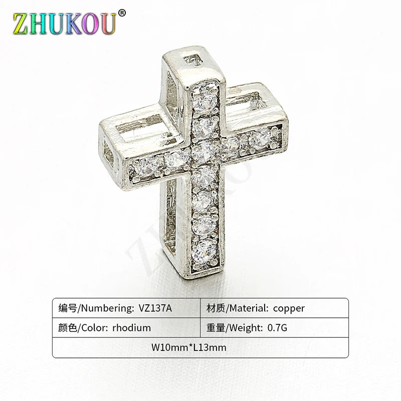10*13mm Handmade Brass Cubic Zirconia Cross Beads Charms DIY Jewelry Bracelet Necklace Making, Model: VZ137