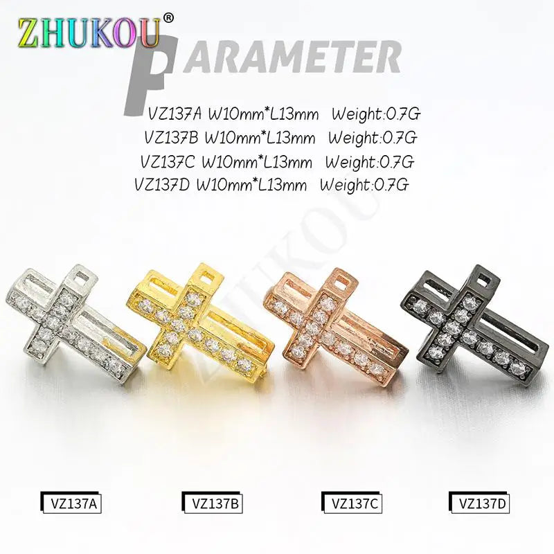 10*13mm Handmade Brass Cubic Zirconia Cross Beads Charms DIY Jewelry Bracelet Necklace Making, Model: VZ137