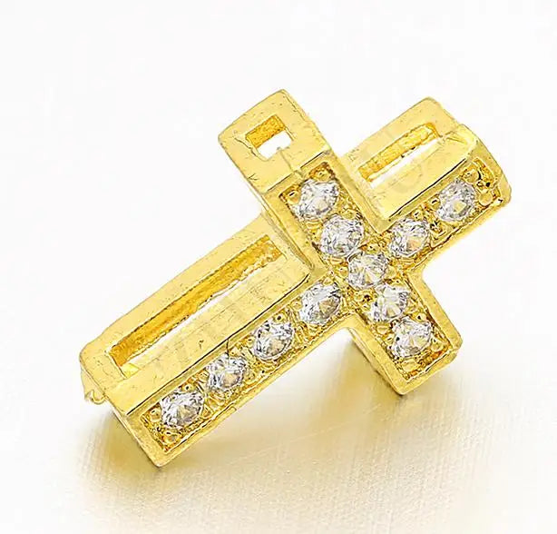 10*13mm Handmade Brass Cubic Zirconia Cross Beads Charms DIY Jewelry Bracelet Necklace Making, Model: VZ137