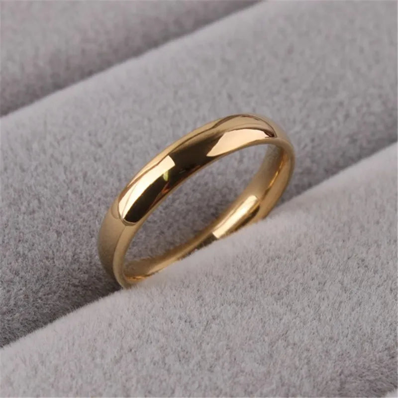 QianBei Fashion 4mm Width Stainless Steel Simple Smooth Circles Rings For Women Men Gifts Jewelry Size 7-11