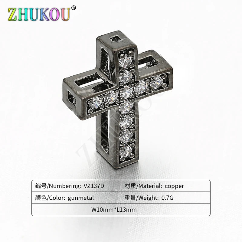 10*13mm Handmade Brass Cubic Zirconia Cross Beads Charms DIY Jewelry Bracelet Necklace Making, Model: VZ137