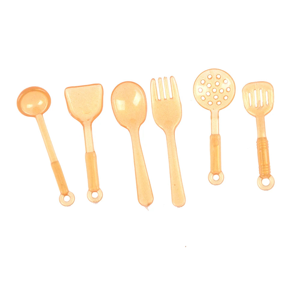 10pcs/Lot 1/12 Mini Tableware 1:12 Dollhouse Miniature Figure Fork Pot Kitchen Set Food Toys Accessories Dolls Pretend Play Toys