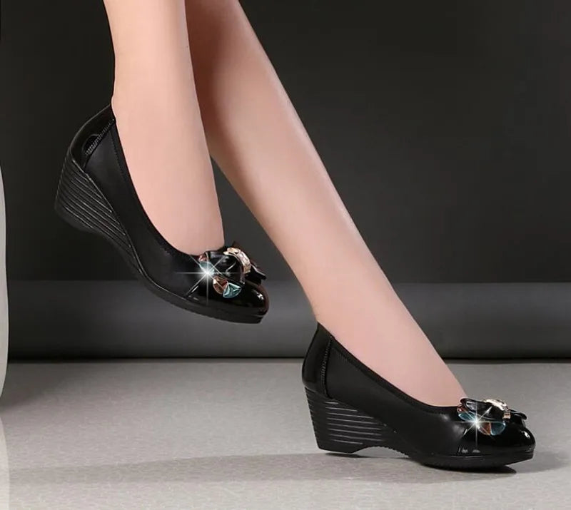 ZXRYXGS Brand Shoes 2024 New Rhinestone Bow Slope with Wild Women High Heel Shoes OL Work Shoes Woman Fashion Shoes High Heels