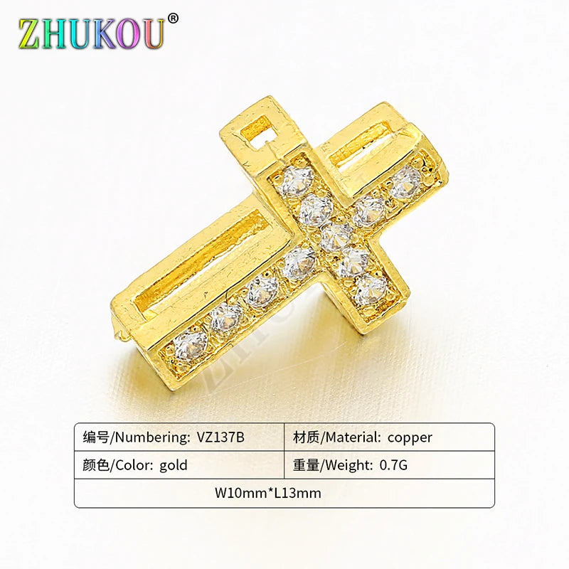 10*13mm Handmade Brass Cubic Zirconia Cross Beads Charms DIY Jewelry Bracelet Necklace Making, Model: VZ137