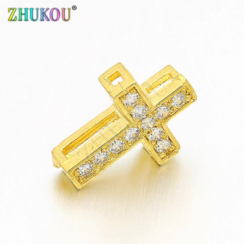 10*13mm Handmade Brass Cubic Zirconia Cross Beads Charms DIY Jewelry Bracelet Necklace Making, Model: VZ137