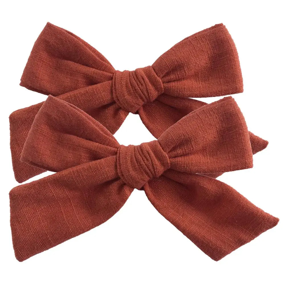 2 PCS 4 inch Linen Bow Hair Clips for Baby Girls Infant Kids Knot Hair Bow Barrettes Hairgrips Hair Accessories