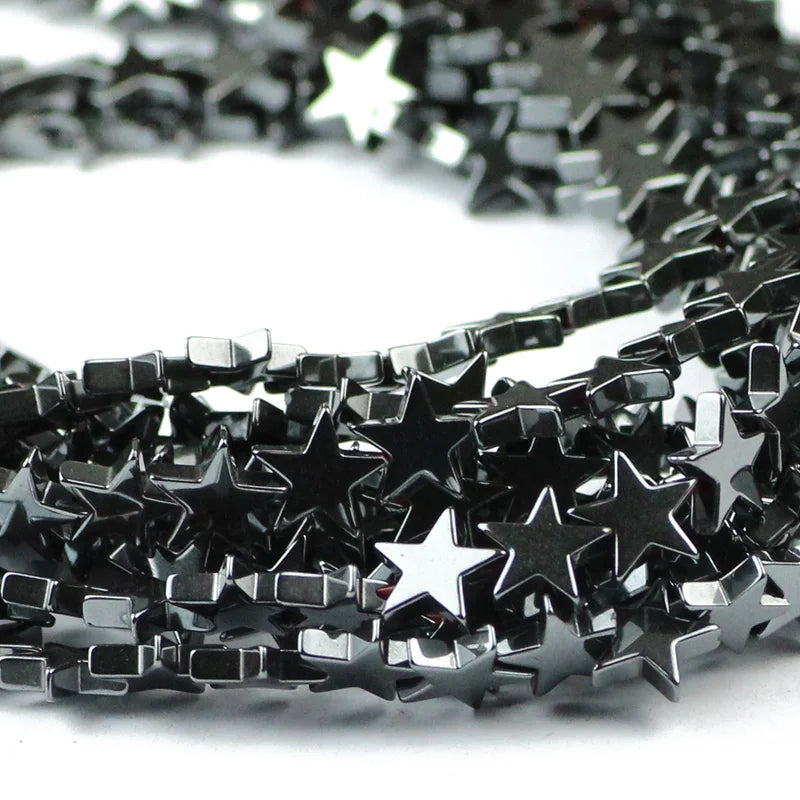 YHBZRET 4 6 8 10mm Natural Flat Stars Black Hematite Stone Spacer Loose Beads For Jewelry Making DIY Bracelet Necklace Findings