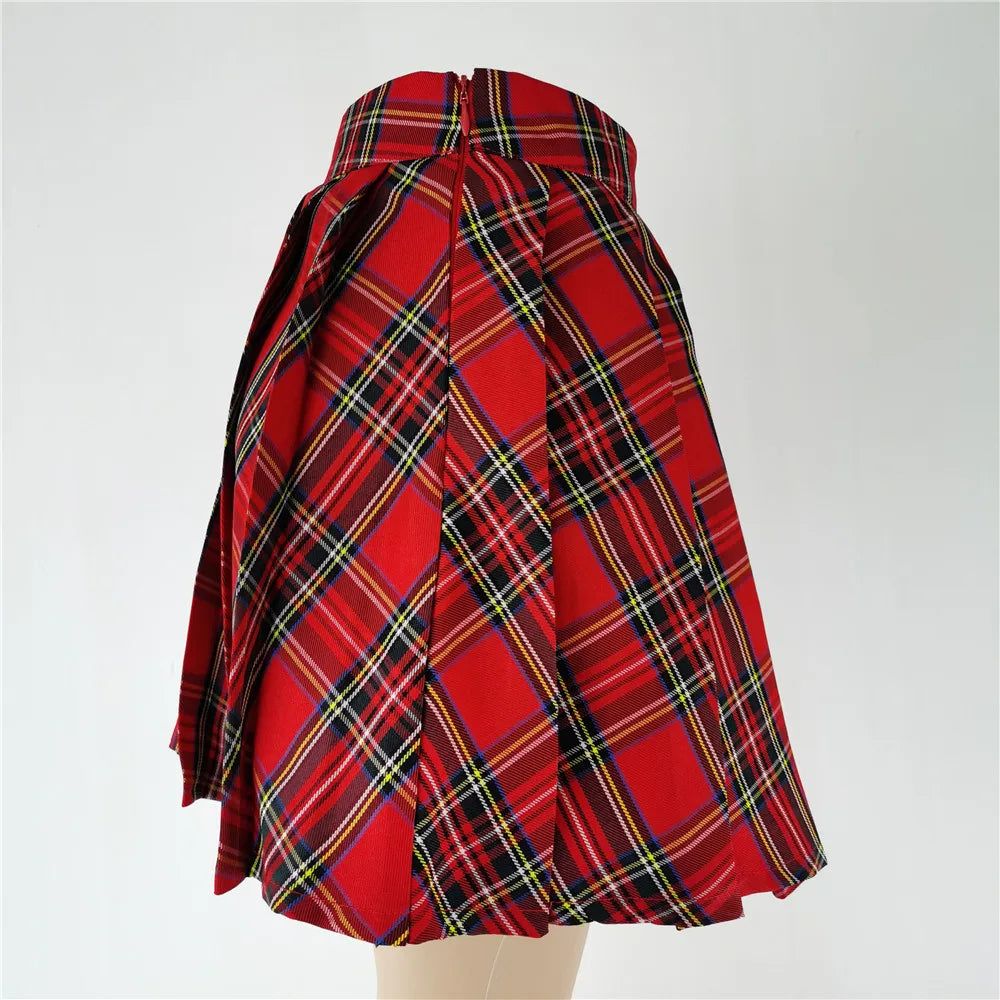 Gothic Sweet Women Pleated Skirt Fashion Plaid Mini High Waist Chic Skirt Kawaii Summer Casual Ladies Plaid Pleated Skirt