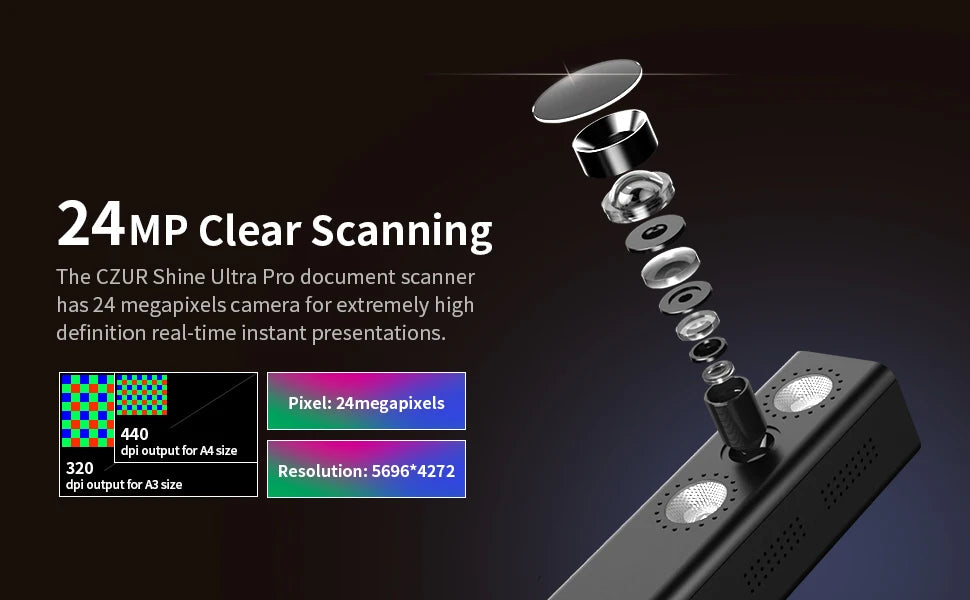 CZUR Shine Ultra Pro Book Scanner, 24MP Document Scanner, Portable USB Document Camera, Scan Max A3 Format w/ Adjustable Height