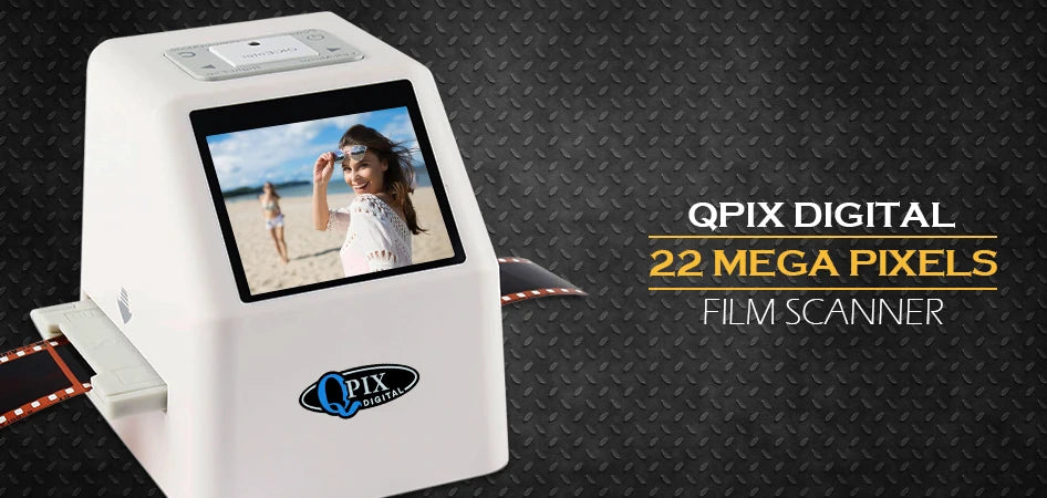 QPIX 22 MP 35mm Portable Film Scanners 135 110 126KPK Super 8 Negative Slide Holder Photo Scanner Film Digital Converter