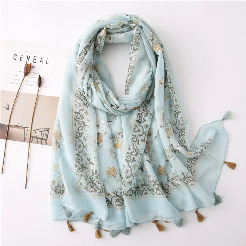 2022 New Fashion Summer Women Scarf Bohemia Flower Beach Hijab Shawls and Wraps Female Foulard Echarpe Designer Pashmina Bandana