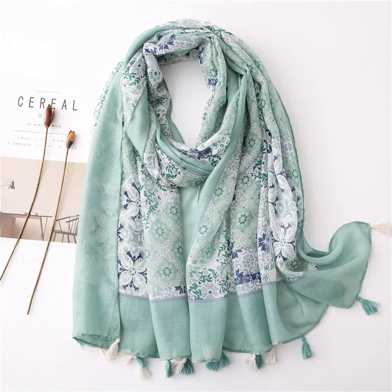 2022 New Fashion Summer Women Scarf Bohemia Flower Beach Hijab Shawls and Wraps Female Foulard Echarpe Designer Pashmina Bandana