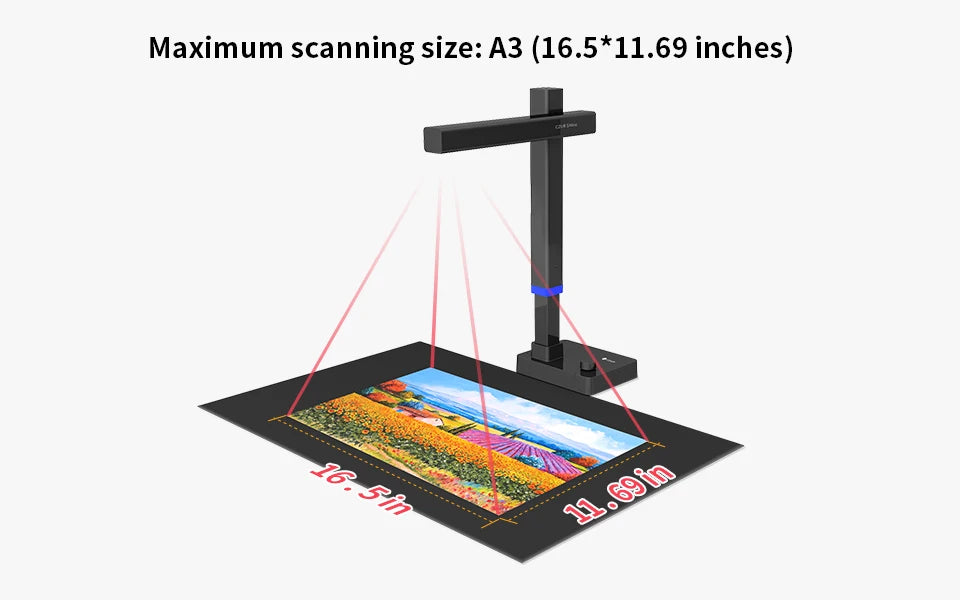 CZUR Shine Ultra Pro Book Scanner, 24MP Document Scanner, Portable USB Document Camera, Scan Max A3 Format w/ Adjustable Height