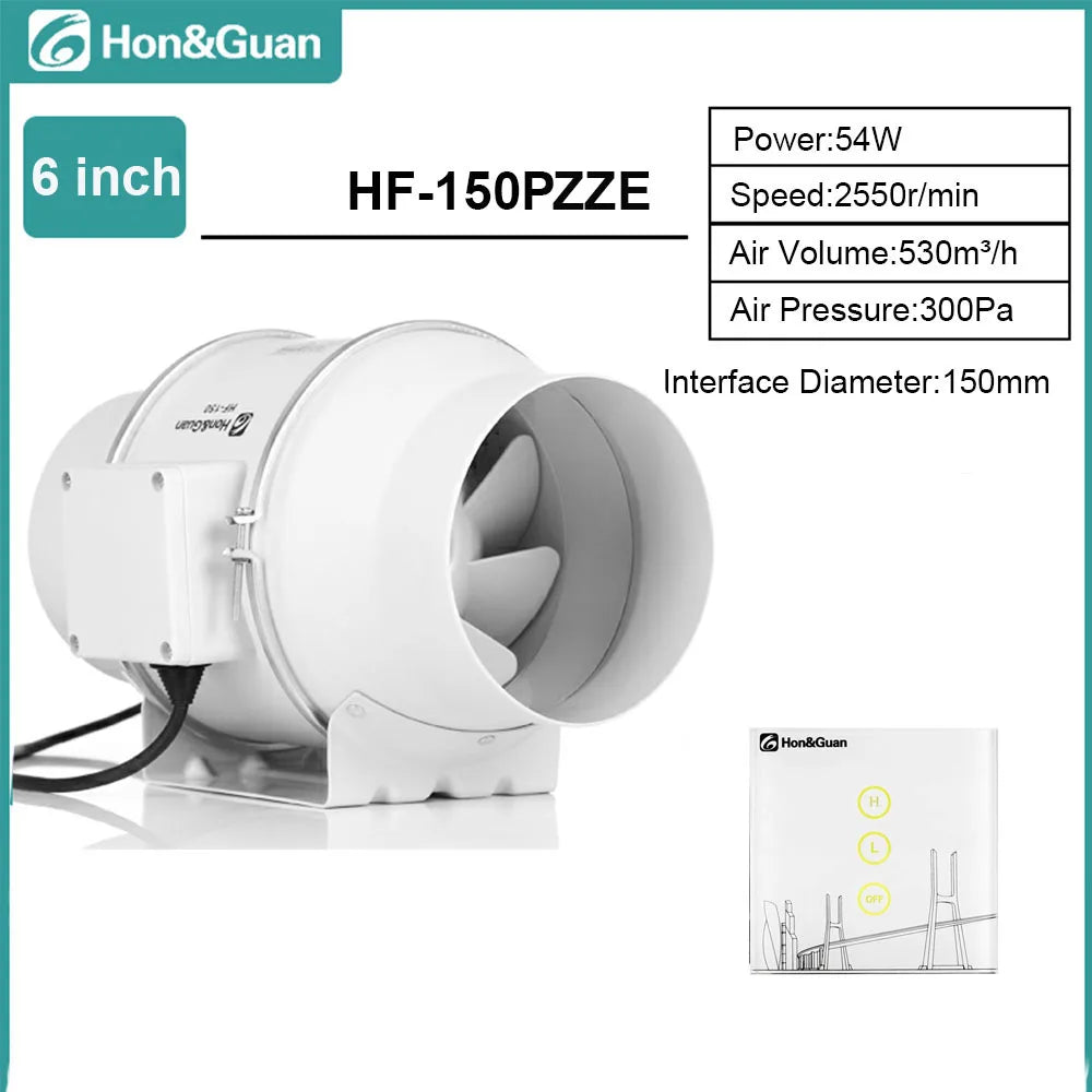 Hon&Guan 4 6 8inch Silent Inline Duct Fan Wireless Control Ventilation Air Extractor for Bathroom Kitchen Hood Ventilator