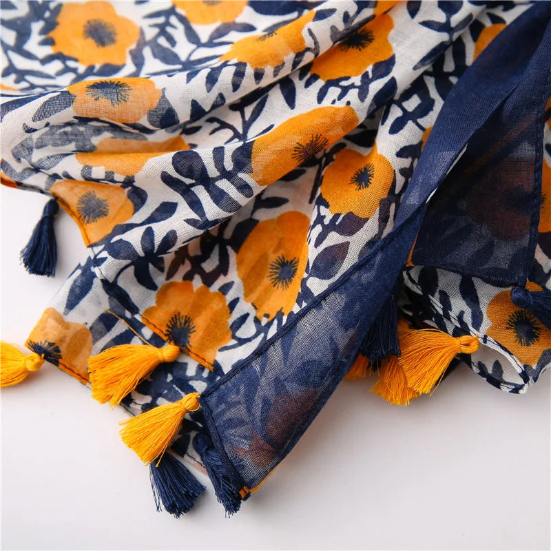 2022 New Fashion Summer Women Scarf Bohemia Flower Beach Hijab Shawls and Wraps Female Foulard Echarpe Designer Pashmina Bandana