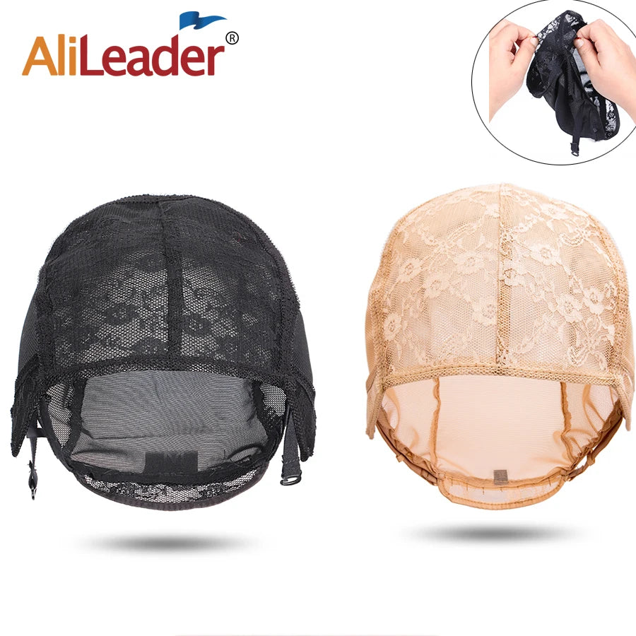 Alileader 1Pcs Lace Wig Cap For Making Wigs With Adjustable Straps Waving Cap Elastic Band For Wigs Stretchable Double Lace Nets