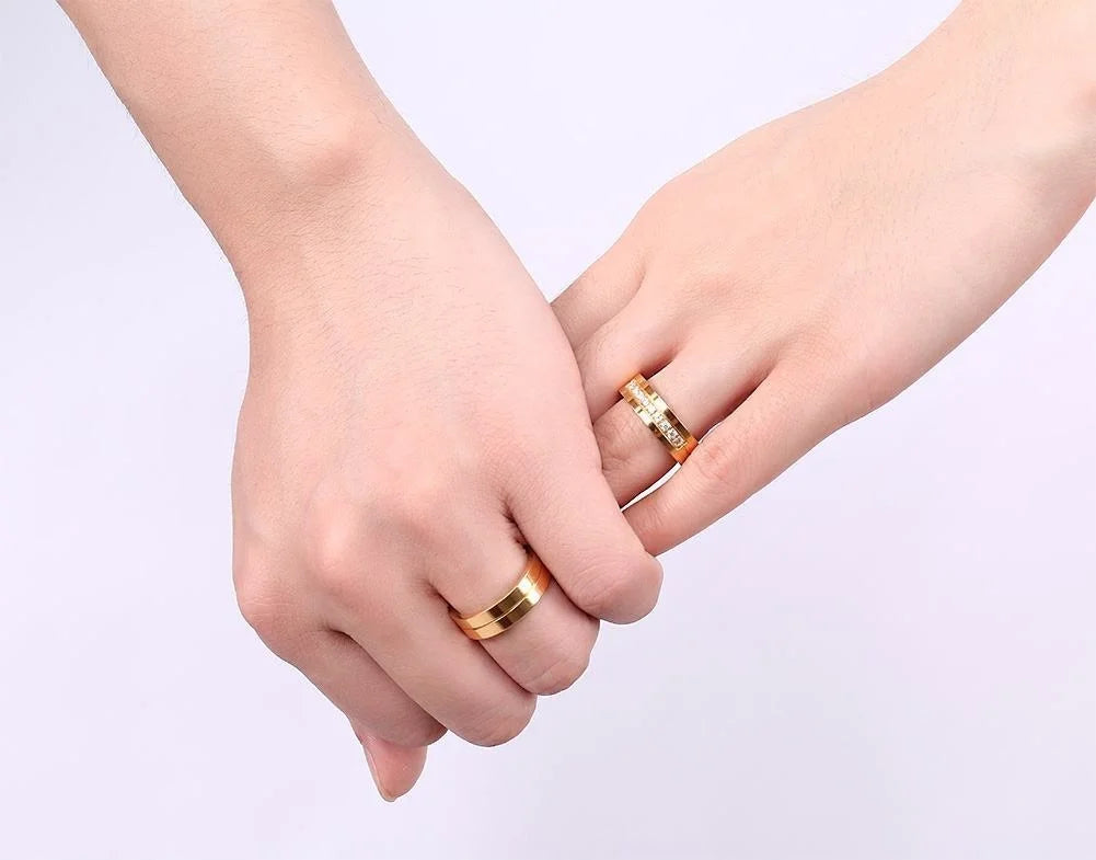 Vnox Gold Color Wedding Bands Ring for Women Men Jewelry Stainless Steel Engagement Ring Couple Anniversary Gift Amazing Price