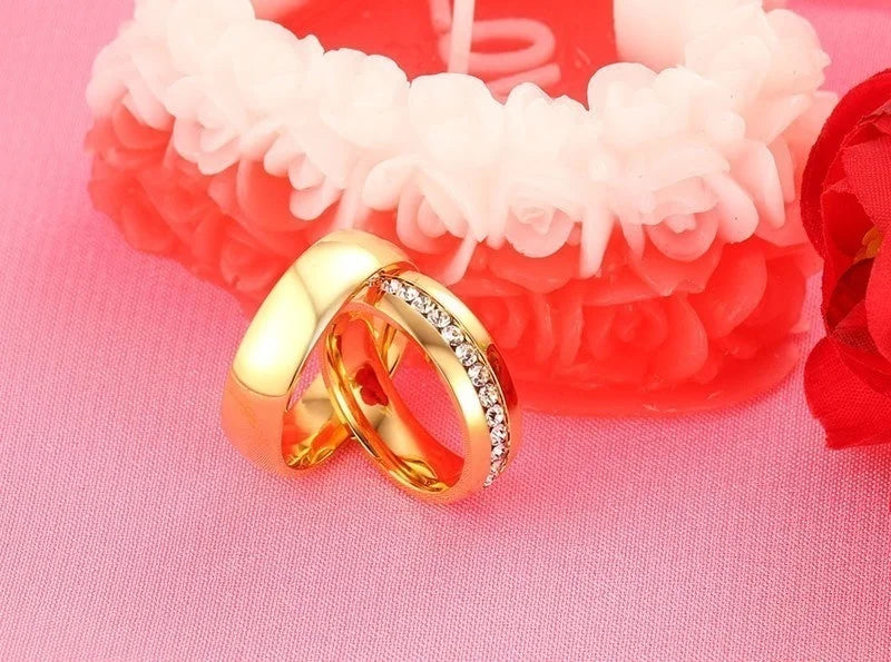 Vnox Gold Color Wedding Bands Ring for Women Men Jewelry Stainless Steel Engagement Ring Couple Anniversary Gift Amazing Price