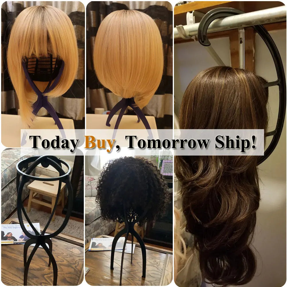 1Pc Colorful Plastic Wig Stand Portable Folding Wig Head Stand 18X36cm Head Holder for Displaying Black/White/Blue/Pink Wig Head