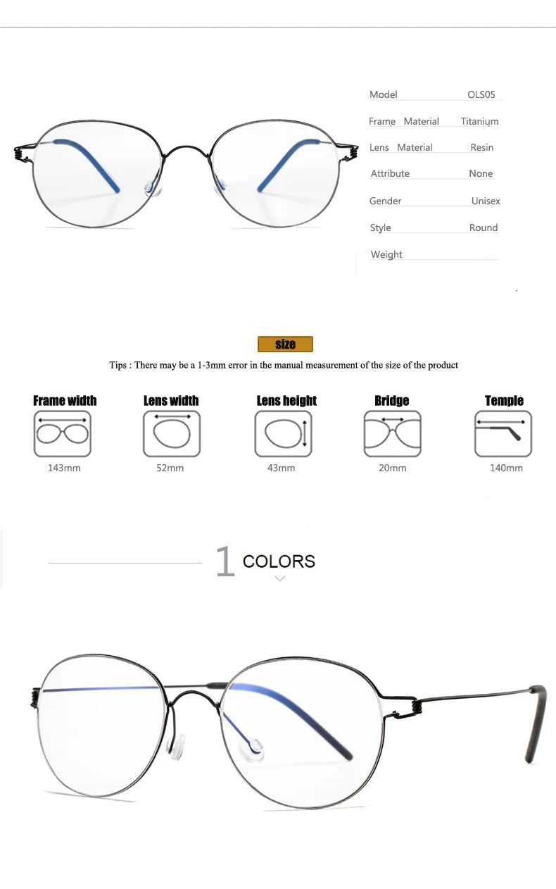2024 Screwless Eyeglasses Frame for Men Round Denmark Korean male female Glasses Frame Women Pure Titanium Eyewear spectacles
