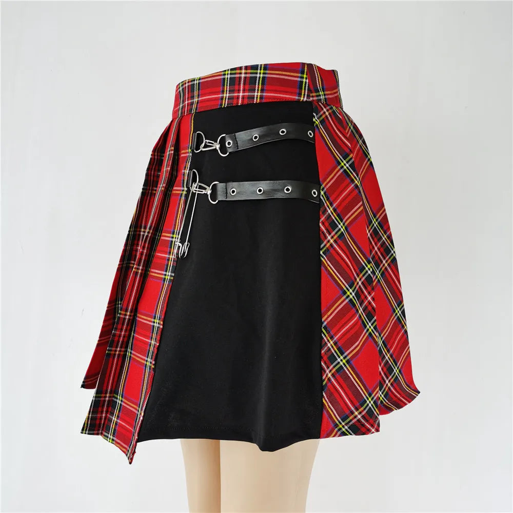 Gothic Sweet Women Pleated Skirt Fashion Plaid Mini High Waist Chic Skirt Kawaii Summer Casual Ladies Plaid Pleated Skirt