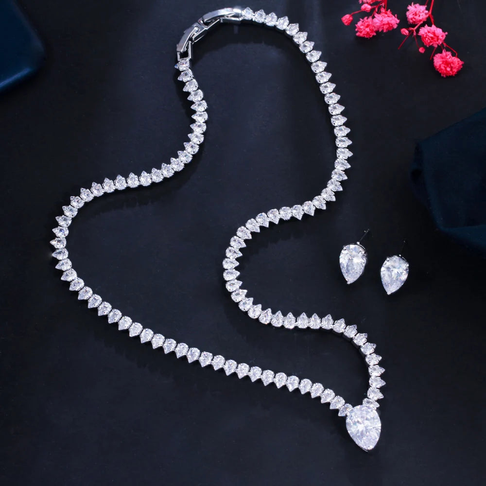 CWWZircons Shiny Cubic Zirconia Evening Party Dress Jewelry Set for Women Trendy Bridal Wedding Collection Accessories T562