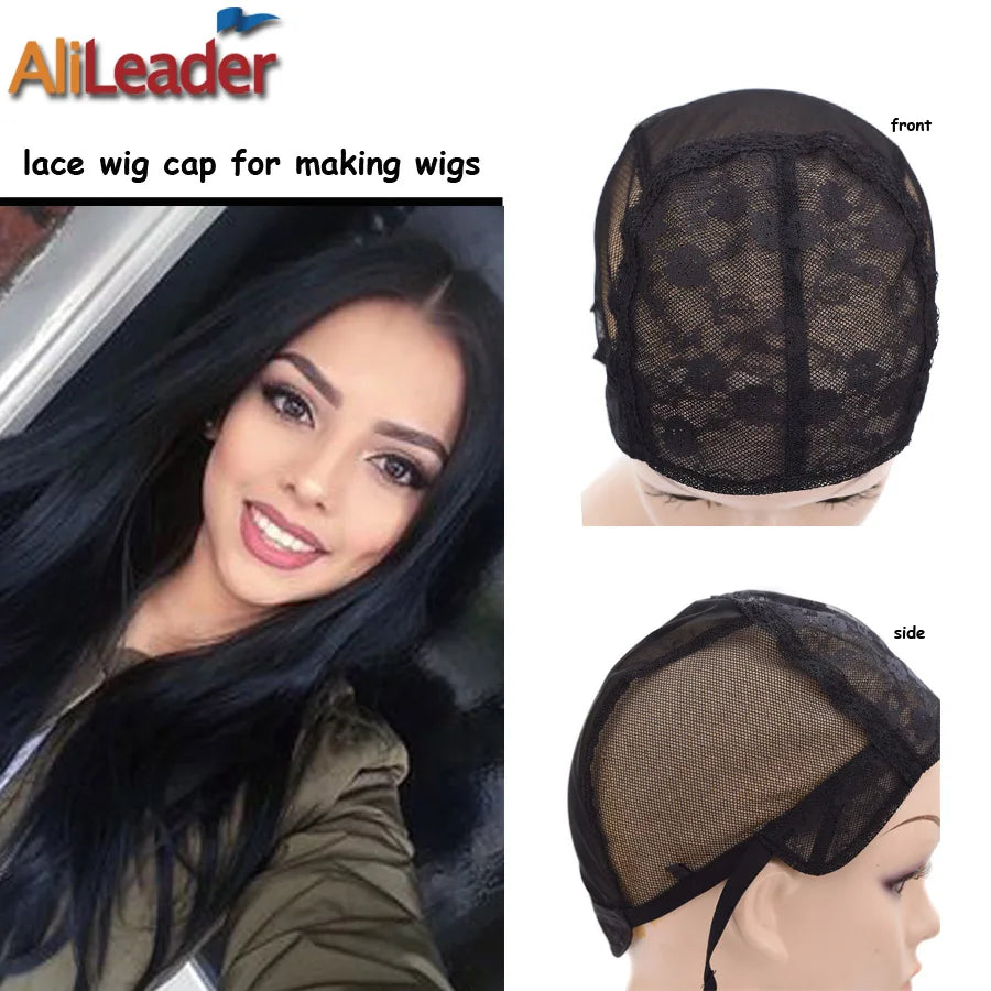 Alileader 1Pcs Lace Wig Cap For Making Wigs With Adjustable Straps Waving Cap Elastic Band For Wigs Stretchable Double Lace Nets