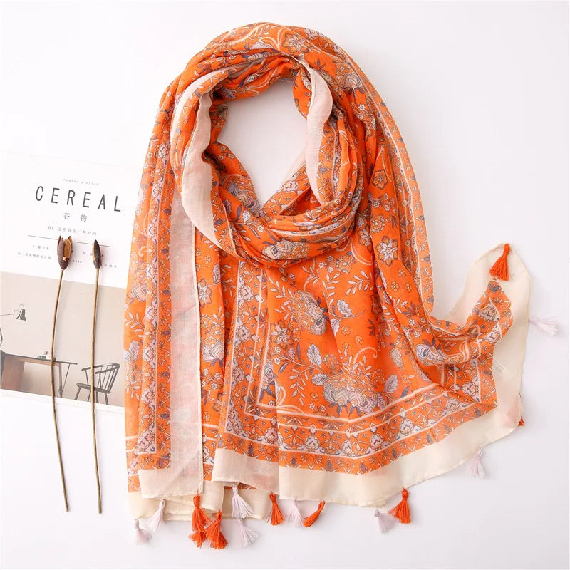 2022 New Fashion Summer Women Scarf Bohemia Flower Beach Hijab Shawls and Wraps Female Foulard Echarpe Designer Pashmina Bandana