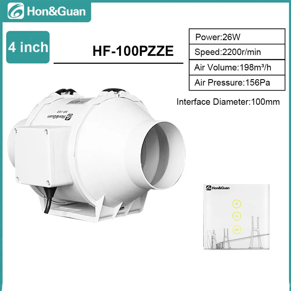 Hon&Guan 4 6 8inch Silent Inline Duct Fan Wireless Control Ventilation Air Extractor for Bathroom Kitchen Hood Ventilator
