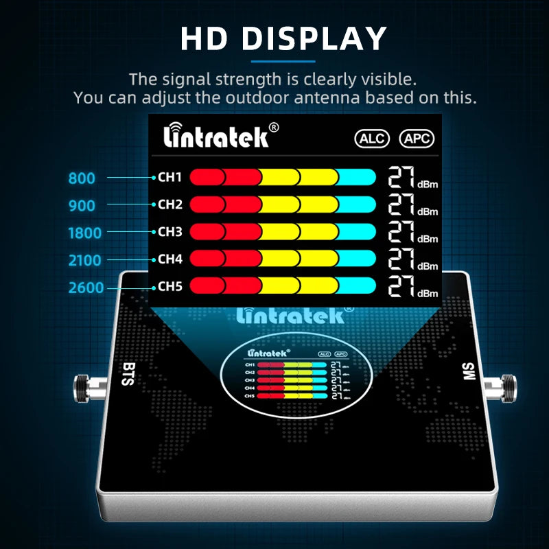 Lintratek 5 Five Band Repeater 800 900 1800 2100 2600 Mhz Cellular Amplifier GSM 2G 3G 4G Signal Booster LTE B7 B20 AGC Internet