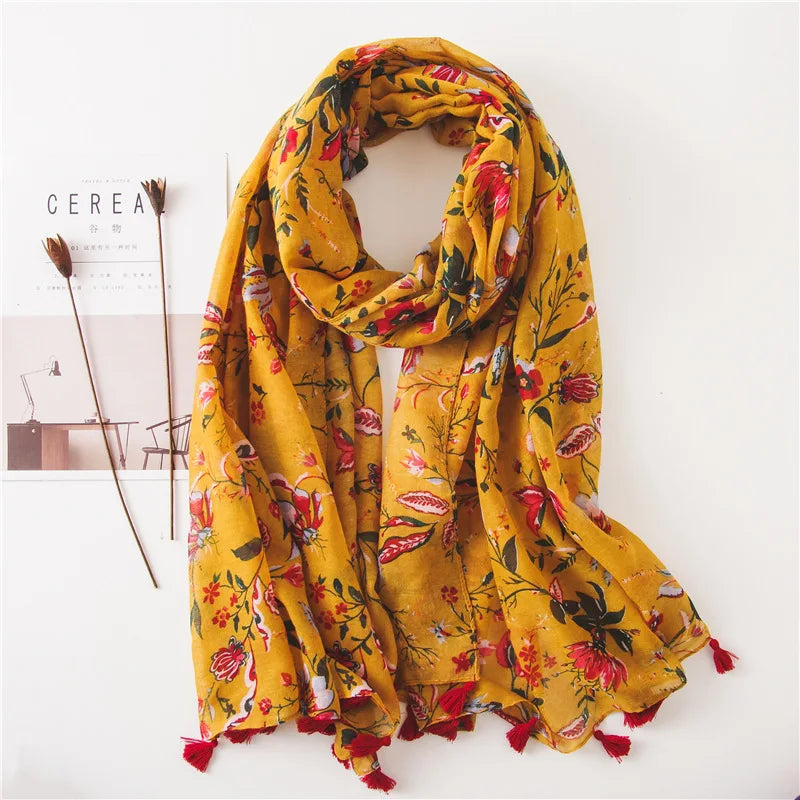 2022 New Fashion Summer Women Scarf Bohemia Flower Beach Hijab Shawls and Wraps Female Foulard Echarpe Designer Pashmina Bandana