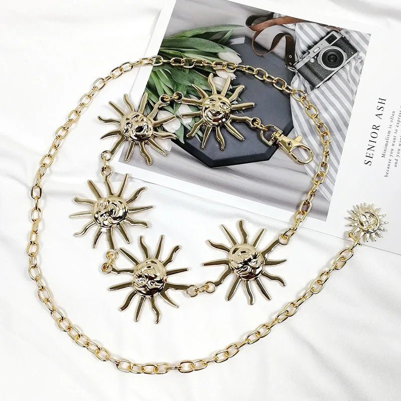 Gold Chain Belt Female Waist Moon Sun Metal Belts For Women Punk Dress Waistband Gothic Jeans Accessory Long Ketting Riem