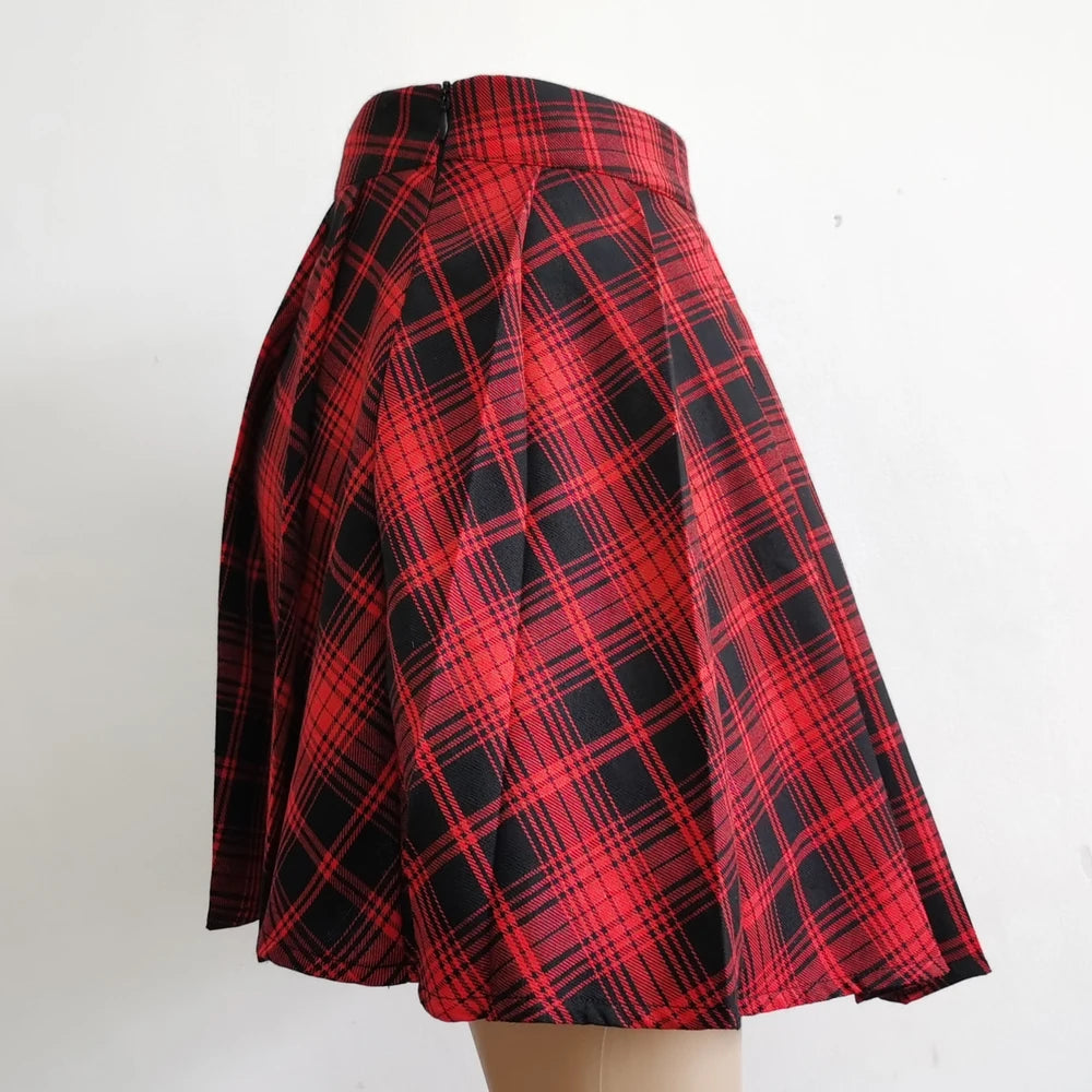 Gothic Sweet Women Pleated Skirt Fashion Plaid Mini High Waist Chic Skirt Kawaii Summer Casual Ladies Plaid Pleated Skirt