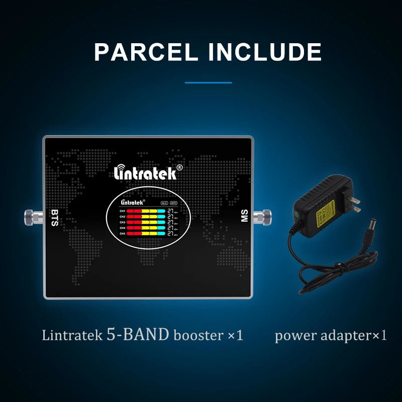 Lintratek 5 Five Band Repeater 800 900 1800 2100 2600 Mhz Cellular Amplifier GSM 2G 3G 4G Signal Booster LTE B7 B20 AGC Internet