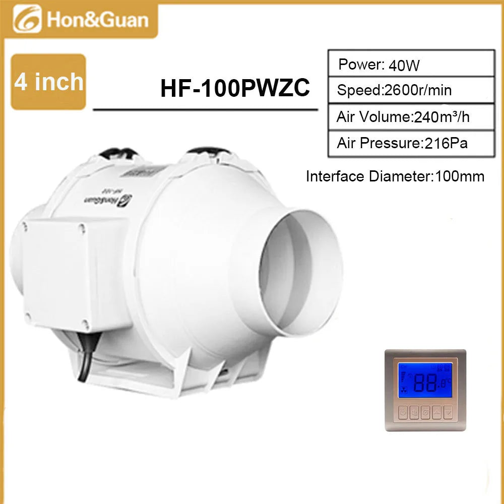 Hon&Guan 4 6 8inch Silent Inline Duct Fan Wireless Control Ventilation Air Extractor for Bathroom Kitchen Hood Ventilator