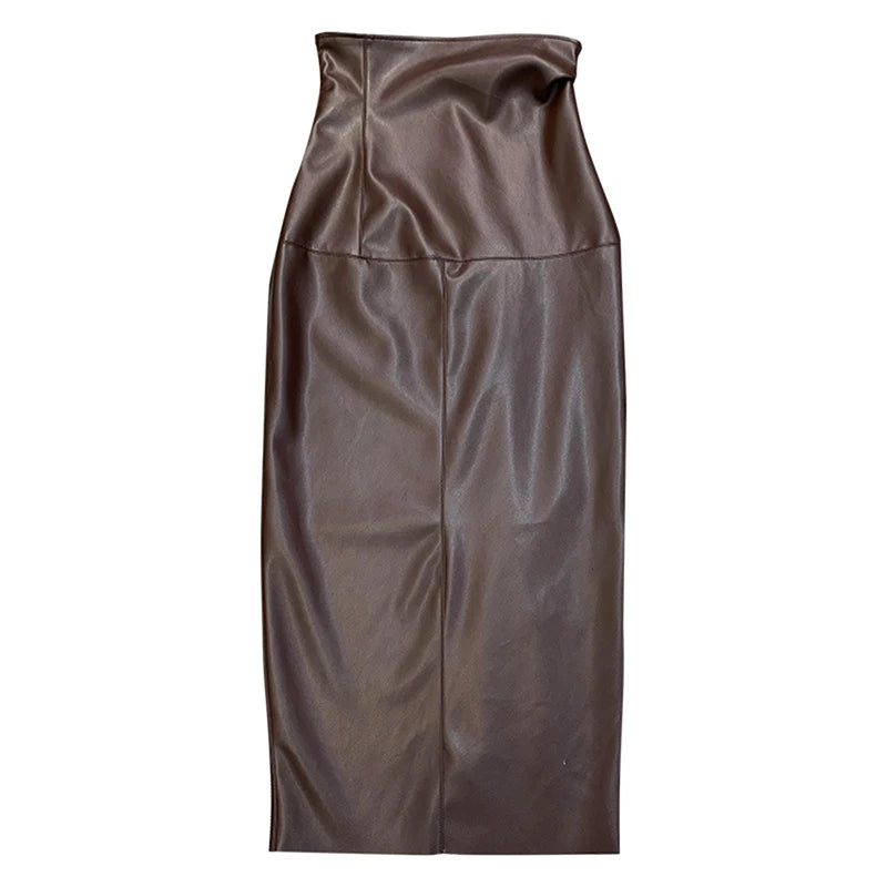Vintage Faux PU Leather Hobble Skirts Women Sexy Bodycon Midi Skirts Hem Split Ladies Mermaid Skirt Party Clothes New Custom