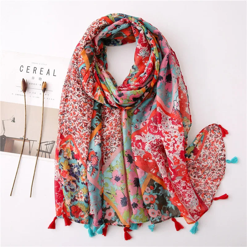 2022 New Fashion Summer Women Scarf Bohemia Flower Beach Hijab Shawls and Wraps Female Foulard Echarpe Designer Pashmina Bandana