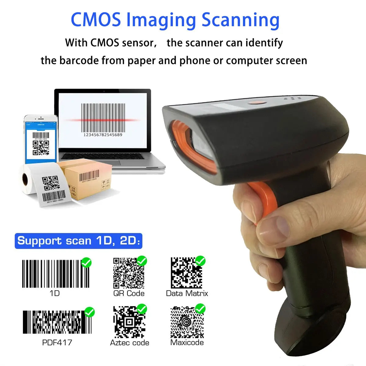 Bluetooth Barcode Scanner Screen Display,1D 2D Hanheld USB Wireless Book Bar Code Scanner Reader for Library Classroom