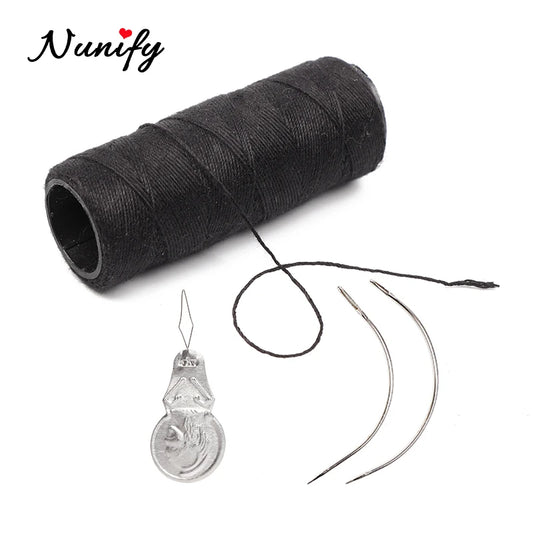 Nunify 4Pcs/Set Cotton Black Thread Sharp C-Curve Wig Needle/Hair Needle/Weave Needle And Thread For Wig Styling Tools