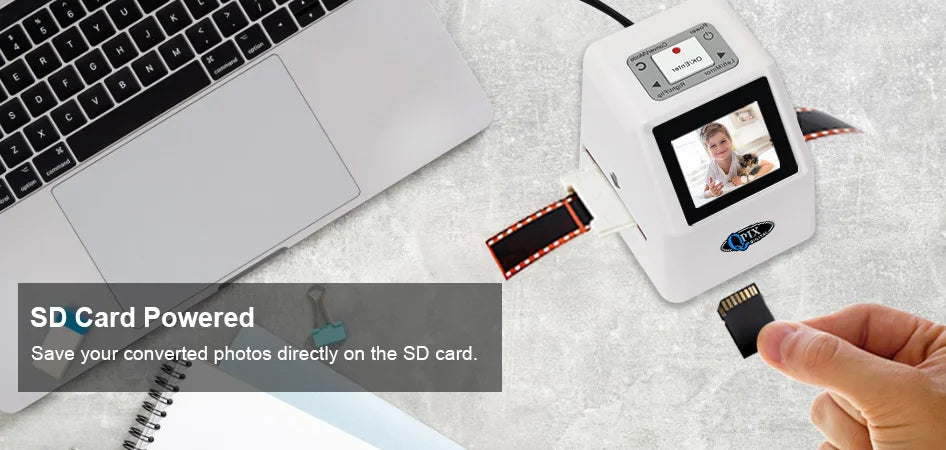 QPIX 22 MP 35mm Portable Film Scanners 135 110 126KPK Super 8 Negative Slide Holder Photo Scanner Film Digital Converter