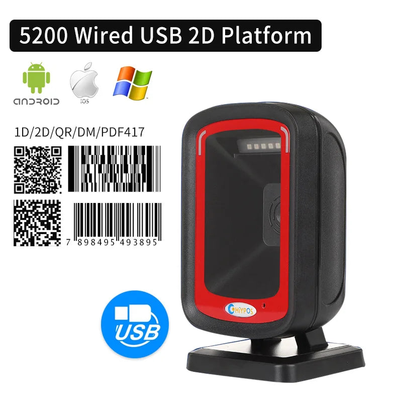 1D/2D  Supermarket Handhel  Barcode Bar  Code Scanner  Reader QR   PDF417 Bluetooth 2.4G Wireless &Wired USB Platform