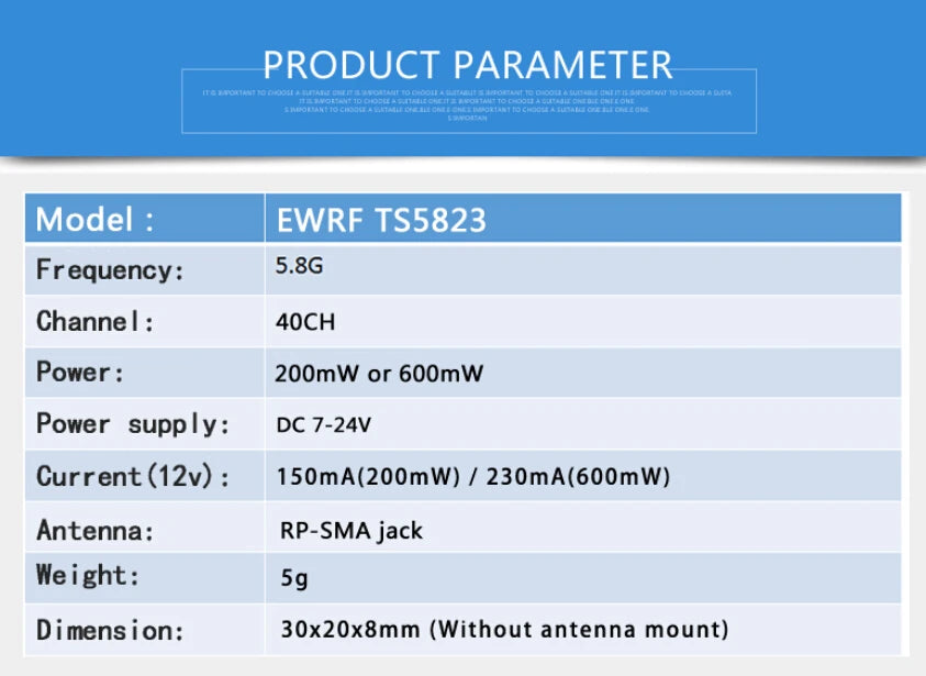 EWRF Easy to use 5.8G FPV Set Video VTX 200/600mw Transmitter TS5823 and mini CMOS 1000TVL Camera with Racing Drone fpv set