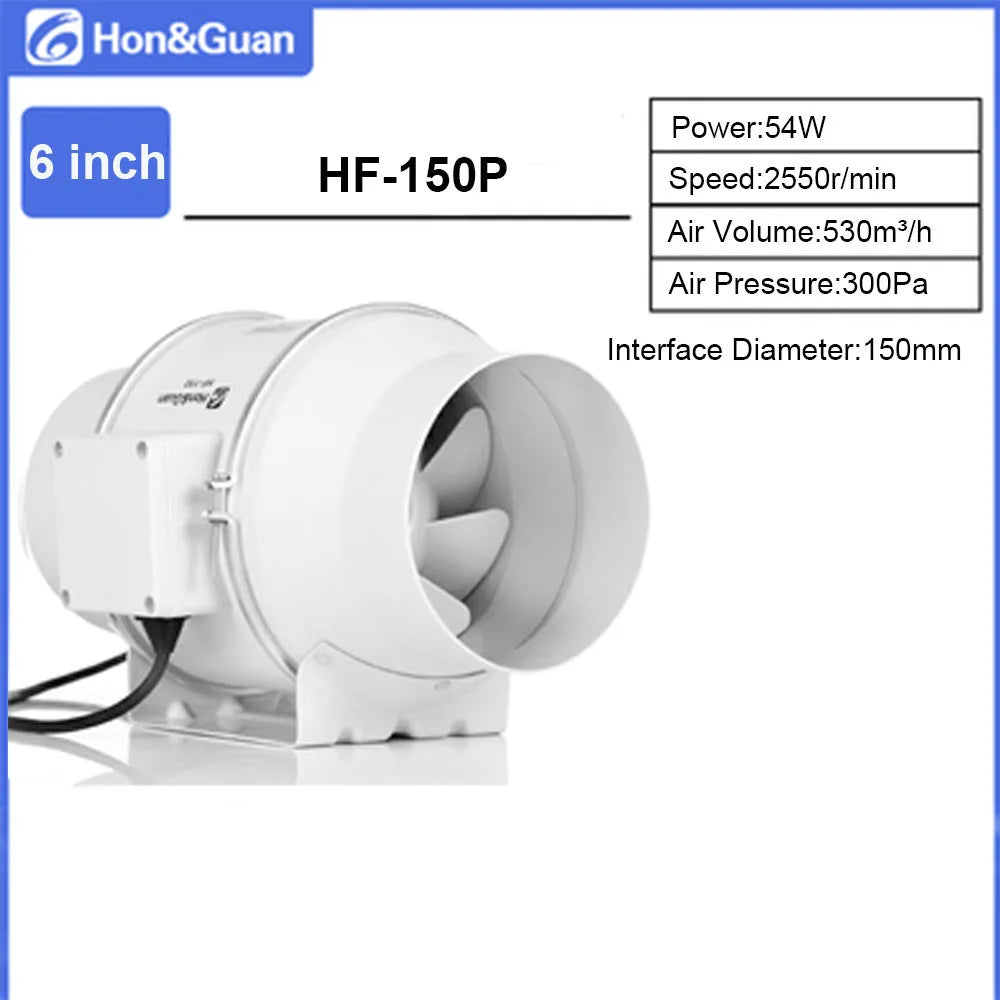 Hon&Guan 4 6 8inch Silent Inline Duct Fan Wireless Control Ventilation Air Extractor for Bathroom Kitchen Hood Ventilator