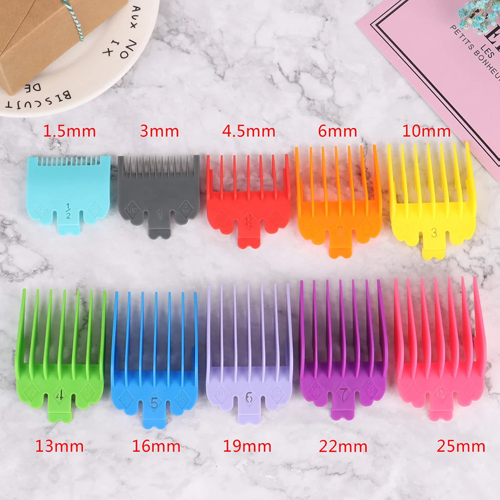 10pcs Hair Limit Comb Set Hair Clipper Guide Combs 1.5/3/4.5/6/10/13/16/19/22/25mm Cutting Guides for Whal Clippers Barber