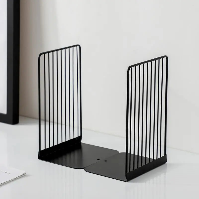 1 Pair Bookends Book Stand Support Simple Iron Desktop Non Slip Rack Shelf Holder Office Magazine Organizer