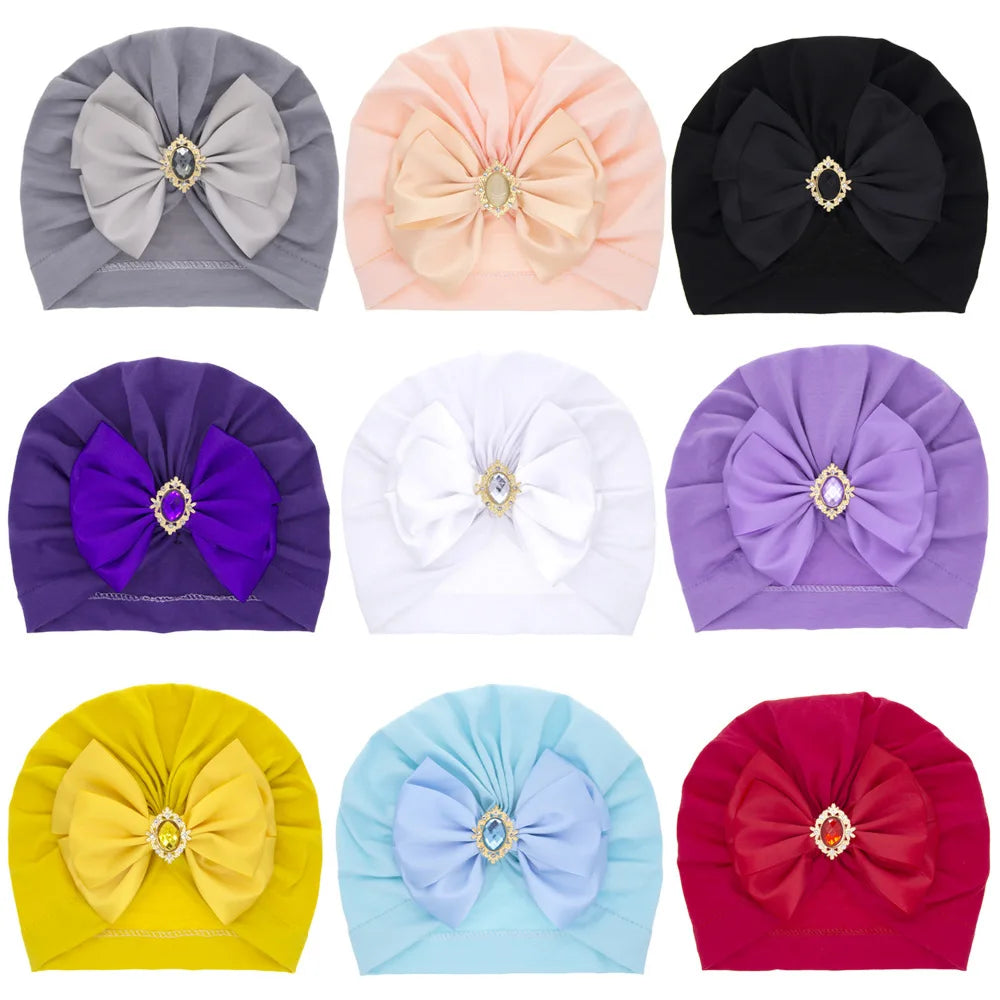 1 Pieces Children Print Baby Hat Kids Cap Newborn Girls Bowknot Diamond Photography Props Spring Autumn Beanie Infant Props
