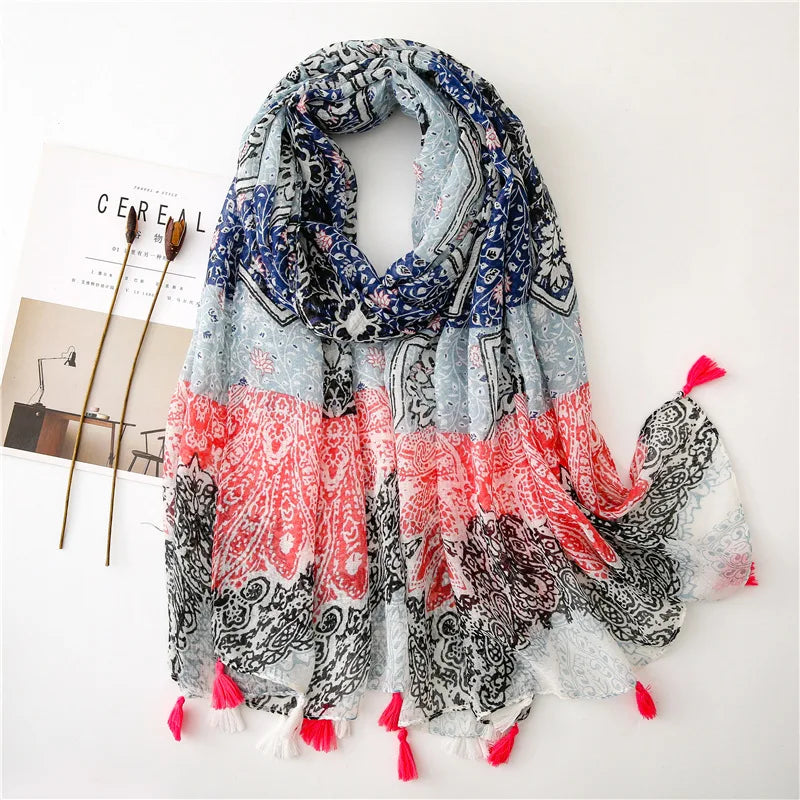 2022 New Fashion Summer Women Scarf Bohemia Flower Beach Hijab Shawls and Wraps Female Foulard Echarpe Designer Pashmina Bandana