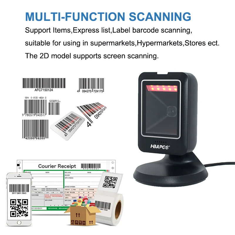 Barcode scanner 2D all-round desktop automatic sensing data matrix reader supermarket usb barcode reader 1D 2D QR code
