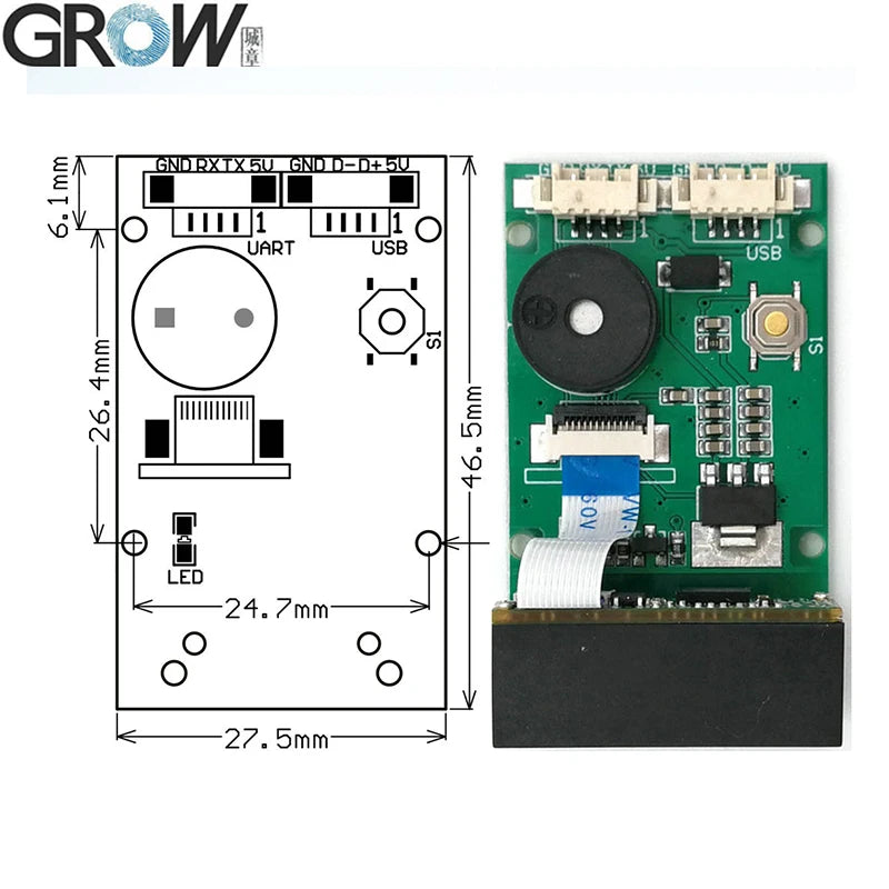 GROW GM67 1D 2D USB UART Bar Code Qr Code Scanner Module Reader For Android